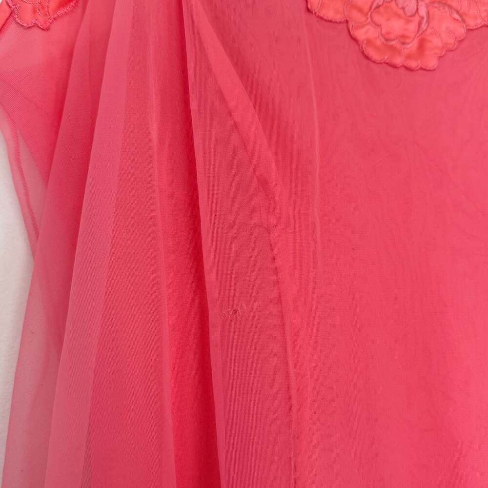 Vintage Pink Chiffon Floral Lace Trim Long Maxi Nightgown - Picture 6 of 6